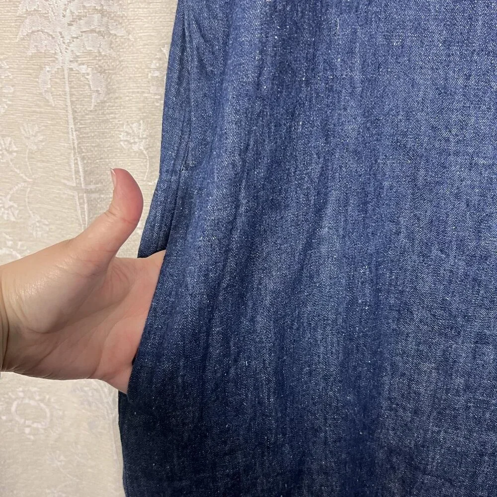 COS organic cotton hemp denim shift dress cuffed short sleeve summer classic 10 - Picture 6 of 11